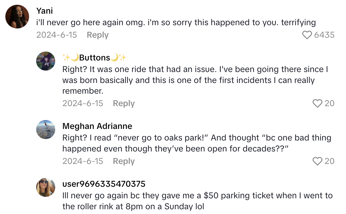 Screenshot 2025 07 06 at 9.16.14 AM We had no reassurance from the workers.   Amusement Park Ride Passenger Talked About Getting Stuck Upside Down With 10 Of Their Friends